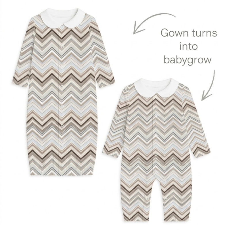 Baby converter gown with collar TR003 Zig Zag Chocolate Baby converter gown with collar TR003 Zig Zag Chocolate