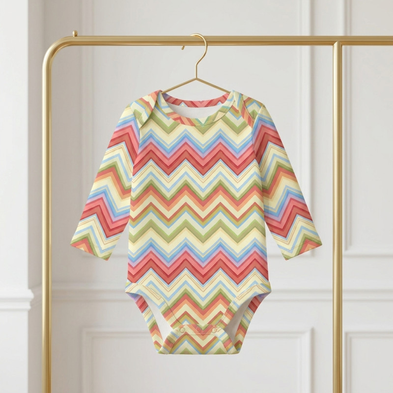 Printed Long-Sleeved Bodyvest for Babies BLS001 ZIG ZAG COLORFUL Printed Long-Sleeved Bodyvest for Babies BLS001 ZIG ZAG COLORFUL