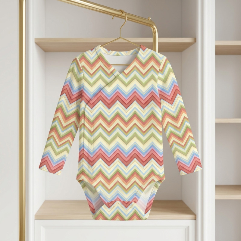 Printed Long-Sleeve Kimono Bodyvest for Babies BLS004 ZIG ZAG COLORFUL Printed Long-Sleeve Kimono Bodyvest for Babies BLS004 ZIG ZAG COLORFUL