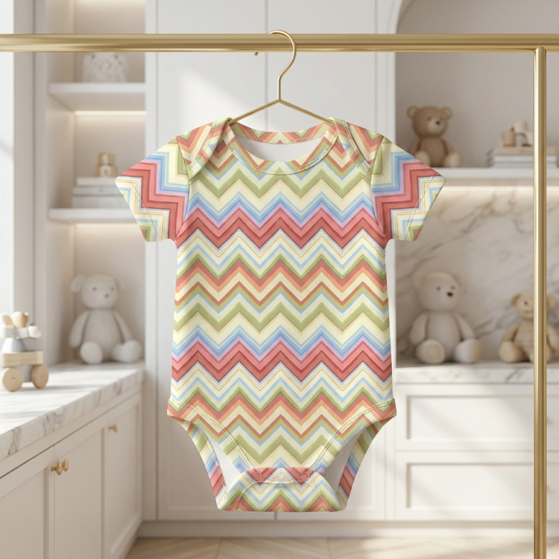 Printed Short-Sleeve Bodyvest for Babies BSHL001 ZIG ZAG COLORFUL Printed Short-Sleeve Bodyvest for Babies BSHL001 ZIG ZAG COLORFUL
