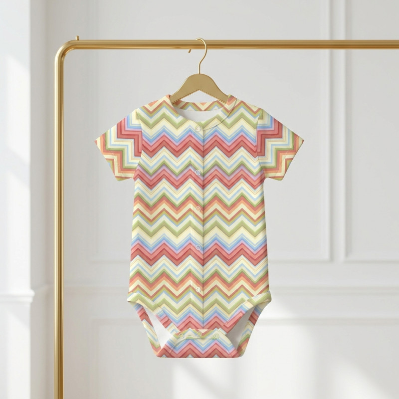 Printed Short-Sleeve Front Fastening Bodyvest for Babies BSHL009 ZIG ZAG COLORFUL Printed Short-Sleeve Front Fastening Bodyvest for Babies BSHL009 ZIG ZAG COLORFUL