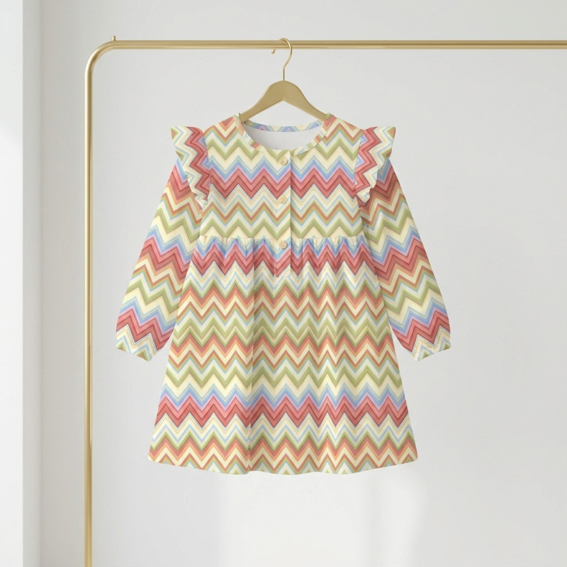 Charming Long-Sleeved Night Dress with Ruffles DR016 ZIG ZAG COLORFUL
