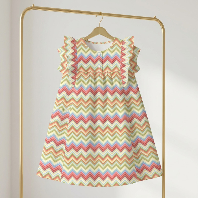 Сукня  з коротким рукавом і оборкою з бавовни Supima DR018 ZIG ZAG COLORFUL