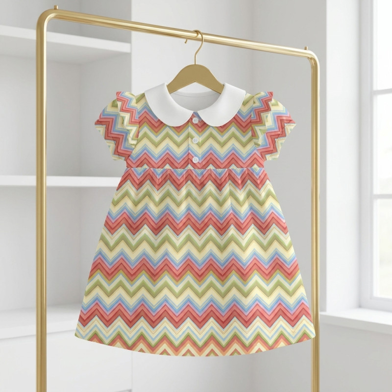 Сукня  з коротким рукавом і оборкою з бавовни Supima DR019CL ZIG ZAG COLORFUL