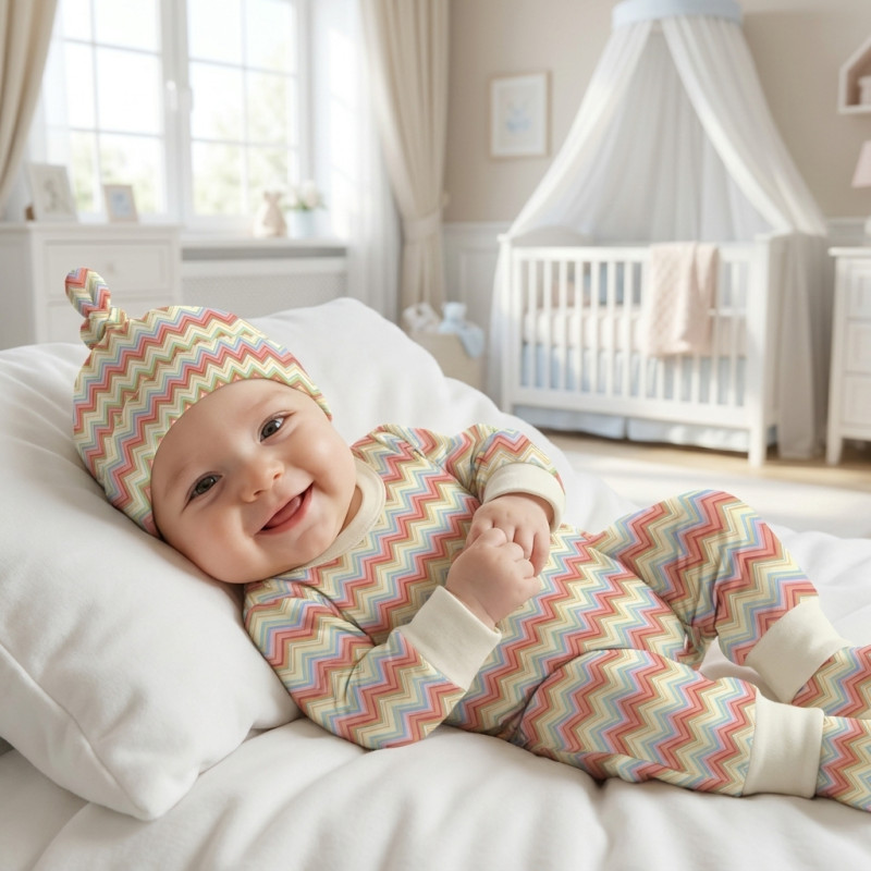 Шапочка з вузликом з бавовни Supima H003 ZIG ZAG COLORFUL Шапочка з вузликом з бавовни Supima H003 ZIG ZAG COLORFUL