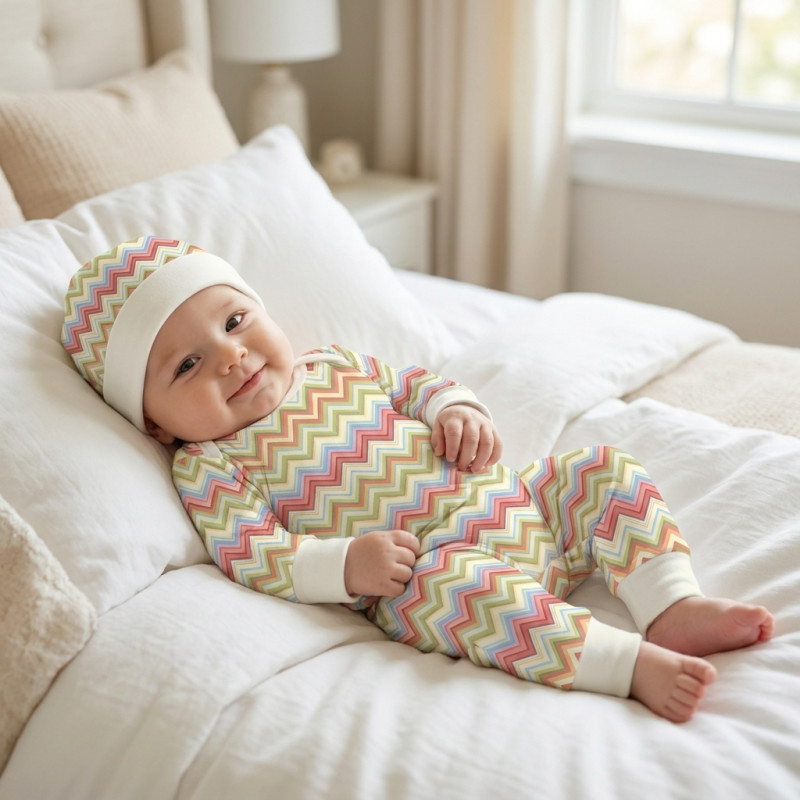 Cotton Baby Hat H004 ZIG ZAG COLORFUL Cotton Baby Hat H004 ZIG ZAG COLORFUL