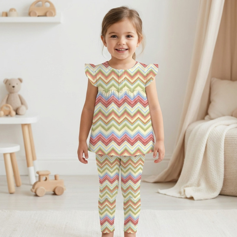 Yoke Girls Pyjama 100% organic Cotton PJ015 ZIG ZAG COLORFUL Yoke Girls Pyjama 100% organic Cotton PJ015 ZIG ZAG COLORFUL
