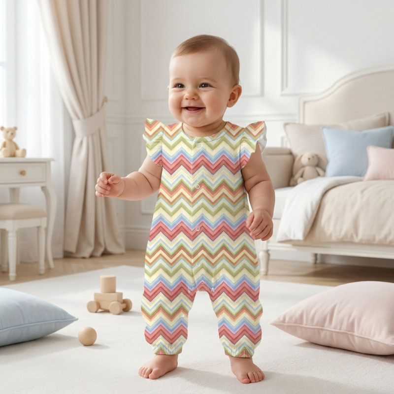Supima Cotton Long Shortie with Ruffles – R011 ZIG ZAG COLORFUL Supima Cotton Long Shortie with Ruffles – R011 ZIG ZAG COLORFUL