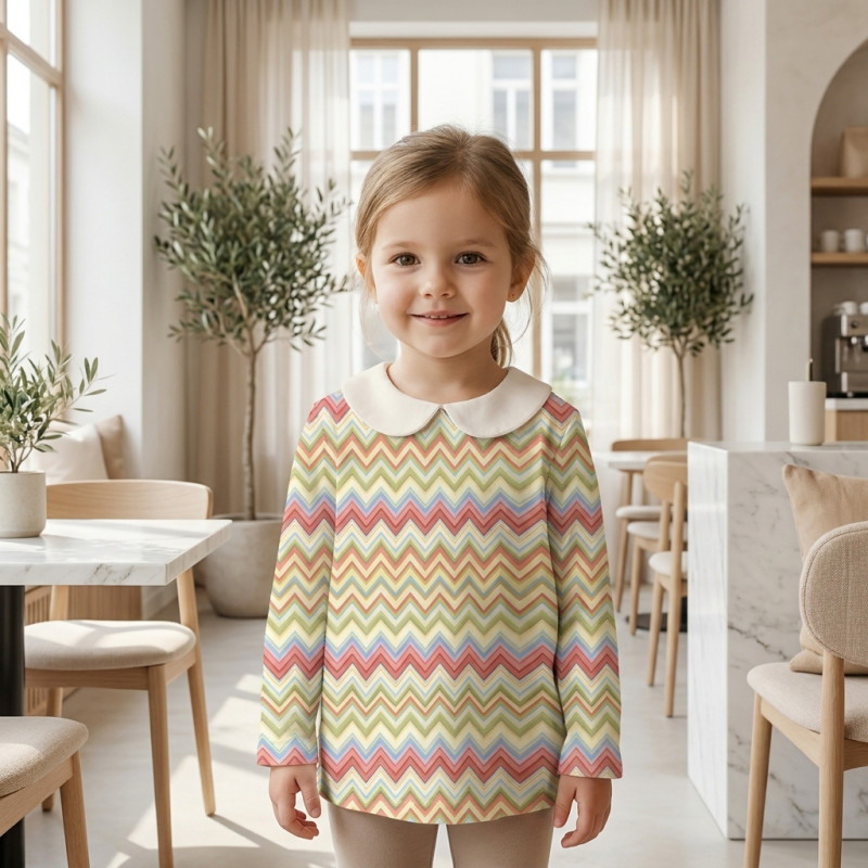 Long Sleeve T-shirt for Boys and Girls з комiрцем TSH002CL ZIG ZAG COLORFUL Long Sleeve T-shirt for Boys and Girls з комiрцем TSH002CL ZIG ZAG COLORFUL