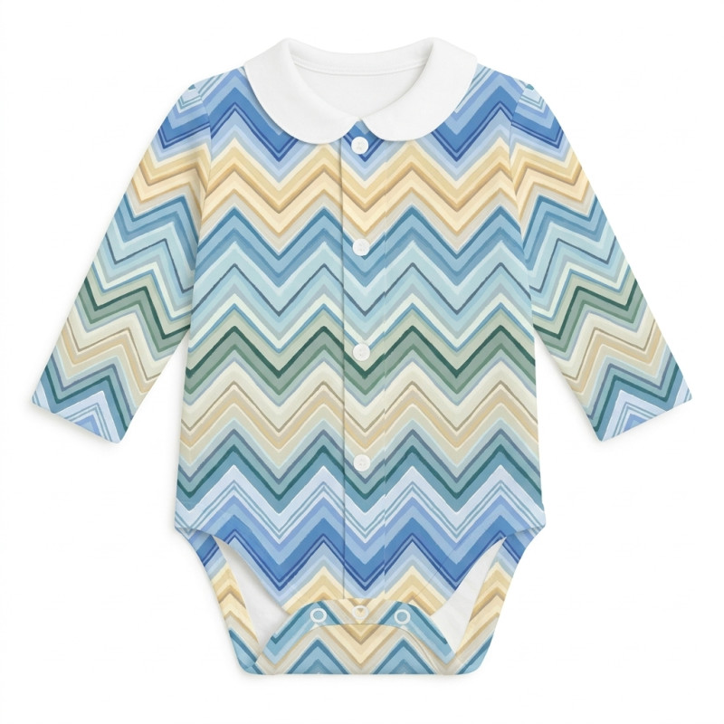Printed Long-Sleeve Front Fastening Bodyvest with Collarf for Babies BLS005CL ZIG ZAG JEANS Printed Long-Sleeve Front Fastening Bodyvest with Collarf for Babies BLS005CL ZIG ZAG JEANS