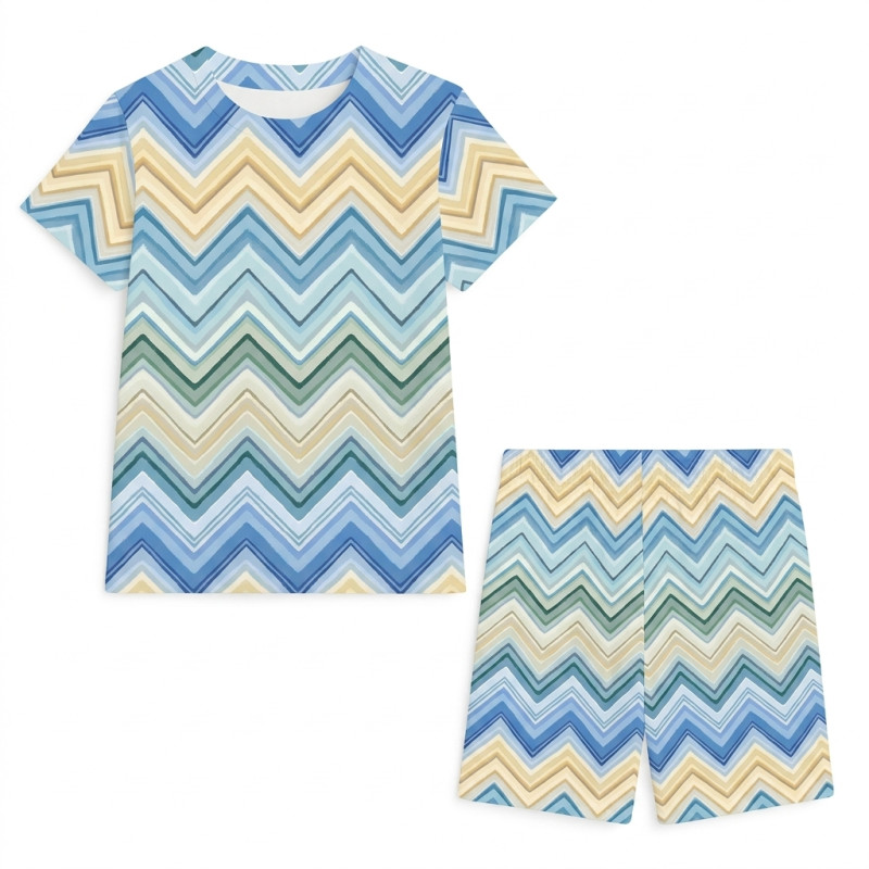 Adult Set- Short Sleeve Top & Long Shorts PW105  ZIG ZAG JEANS