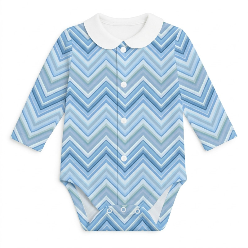Printed Long-Sleeve Front Fastening Bodyvest with Collarf for Babies BLS005CL ZIG ZAG OCEAN Printed Long-Sleeve Front Fastening Bodyvest with Collarf for Babies BLS005CL ZIG ZAG OCEAN
