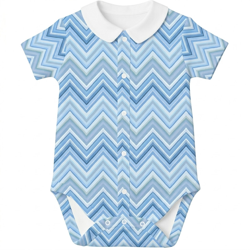 Printed Short-Sleeve Front Fastening Bodyvest with Collar for Babies BSHL009CL  ZIG ZAG OCEAN