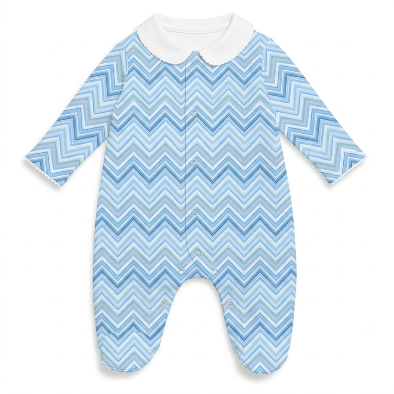 Babygrow with collar 100% pima cotton with K063 ZIG ZAG OCEAN