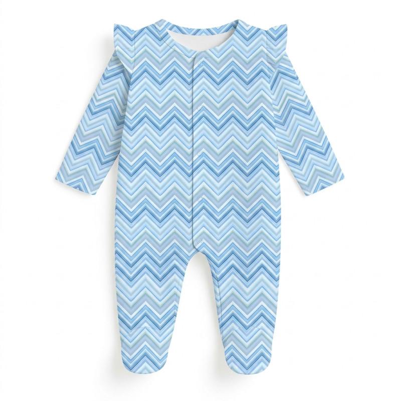 Babygrow with ruffles 100% pima cotton K065 ZIG ZAG OCEAN Babygrow with ruffles 100% pima cotton K065 ZIG ZAG OCEAN
