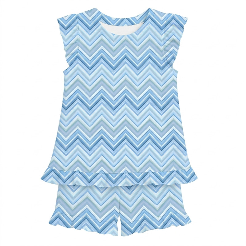 Short Supima Cotton Pyjamas with Ruffles – PJ007 ZIG ZAG OCEAN Short Supima Cotton Pyjamas with Ruffles – PJ007 ZIG ZAG OCEAN