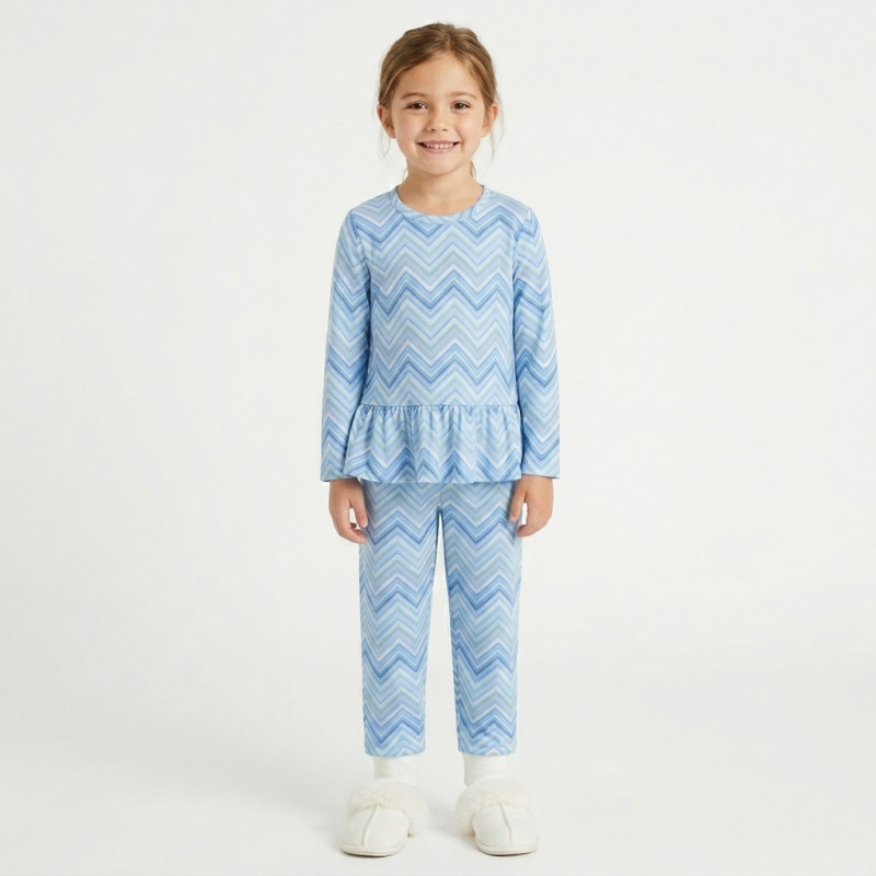 Girls Supima Cotton Pyjamas with Long Sleeves — PJ009 ZIG ZAG OCEAN Girls Supima Cotton Pyjamas with Long Sleeves — PJ009 ZIG ZAG OCEAN