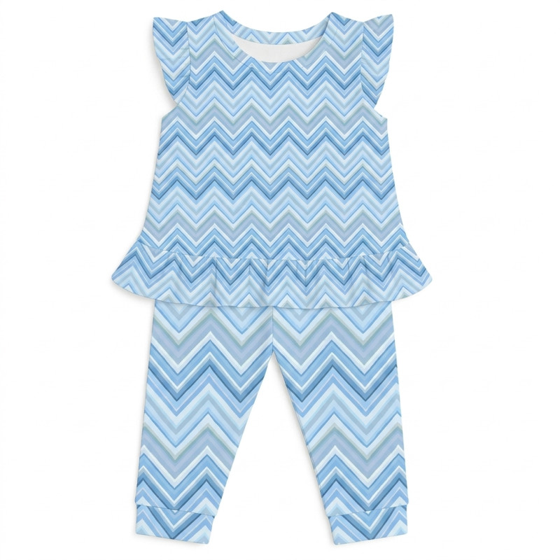 Girls Supima Cotton Pyjamas with Ruffles – PJ012 ZIG ZAG OCEAN Girls Supima Cotton Pyjamas with Ruffles – PJ012 ZIG ZAG OCEAN