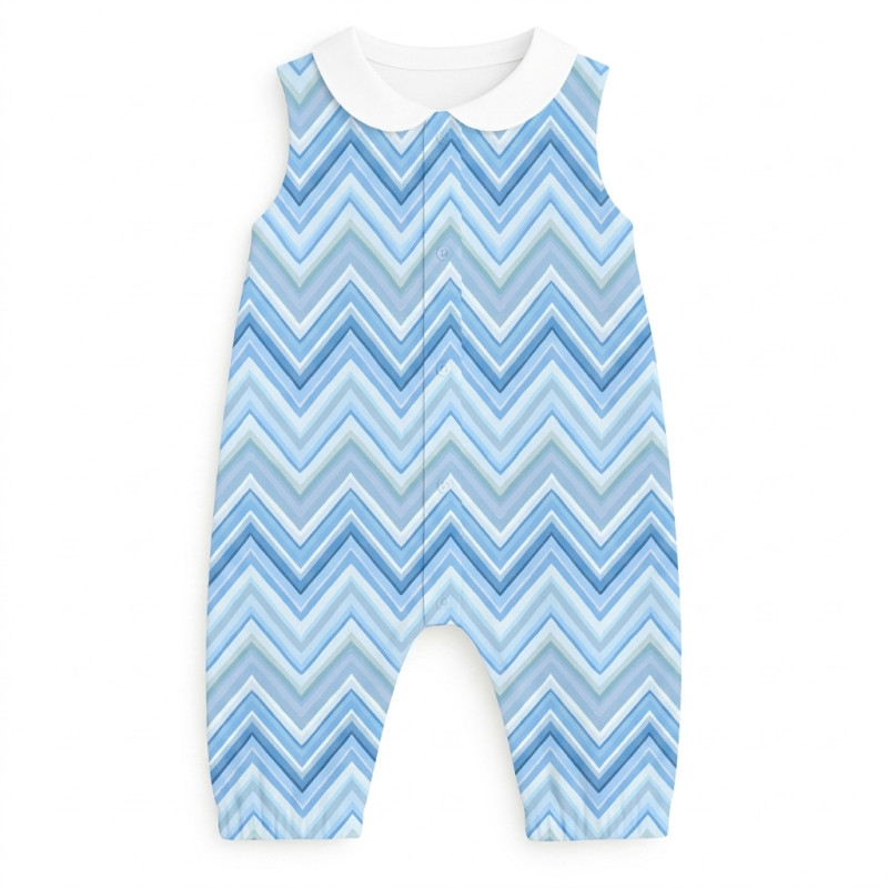 Long Supima Cotton Shortie with Sleeves and Collar R009CL ZIG ZAG OCEAN Long Supima Cotton Shortie with Sleeves and Collar R009CL ZIG ZAG OCEAN