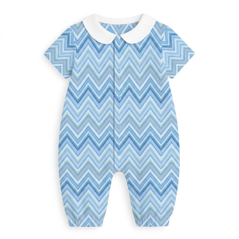 Long Supima Cotton Shortie with Sleeves and Collar R017CL ZIG ZAG OCEAN