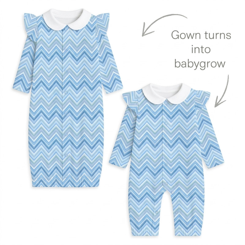 Baby converter gown with collar and ruffles TR004 ZIG ZAG OCEAN