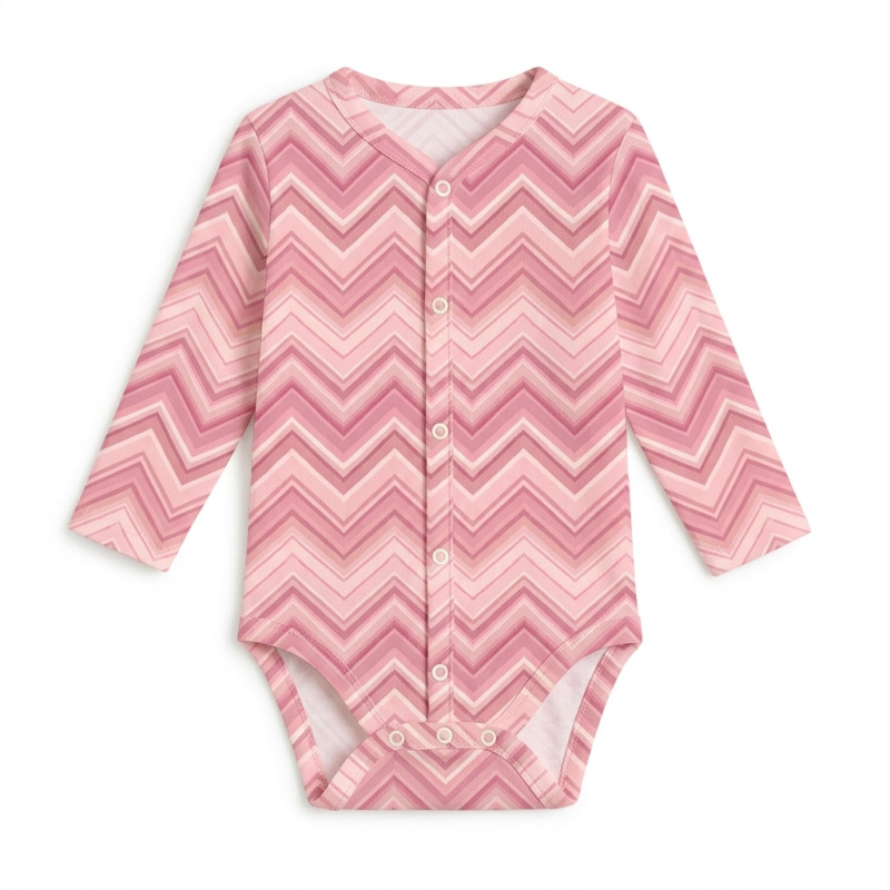 Printed Long-Sleeve Front Fastening Bodyvest for Babies BLS005 ZIG ZAG POWDER Printed Long-Sleeve Front Fastening Bodyvest for Babies BLS005 ZIG ZAG POWDER