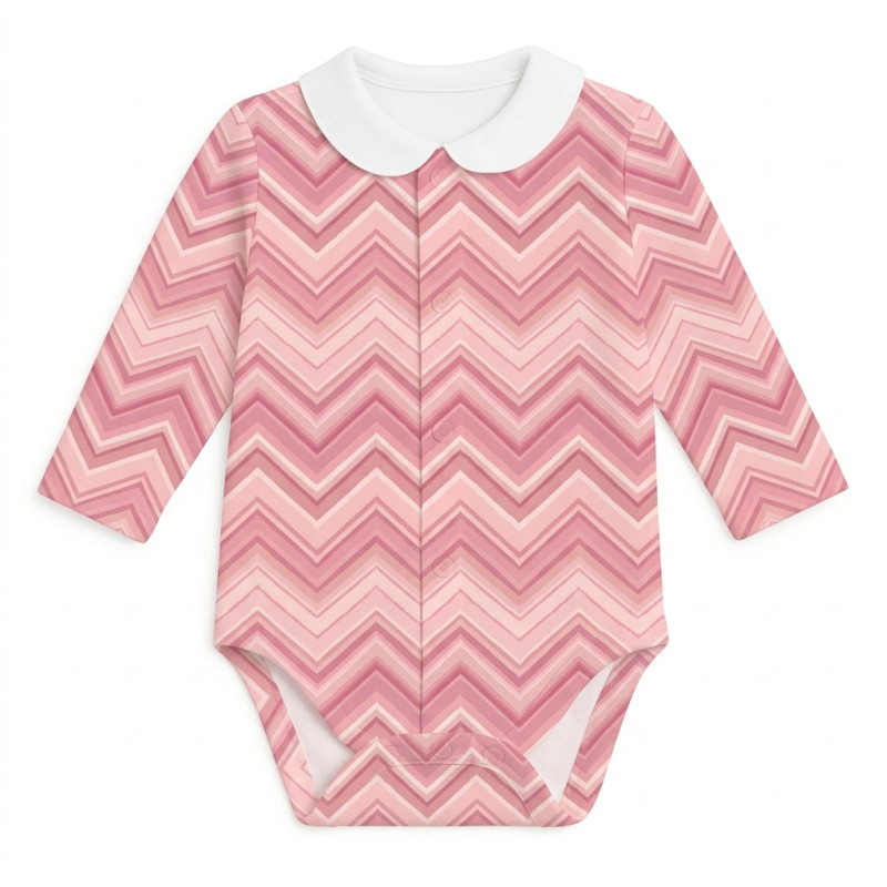 Printed Long-Sleeve Front Fastening Bodyvest with Collarf for Babies BLS005CL ZIG ZAG POWDER Printed Long-Sleeve Front Fastening Bodyvest with Collarf for Babies BLS005CL ZIG ZAG POWDER