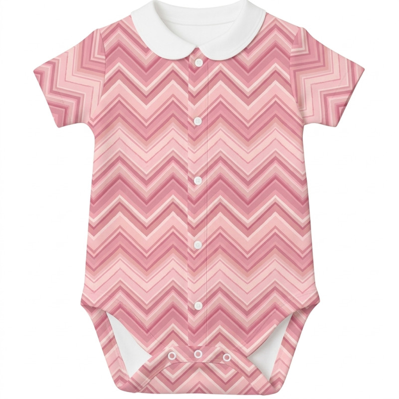 Printed Short-Sleeve Front Fastening Bodyvest with Collar for Babies BSHL009CL  ZIG ZAG POWDER