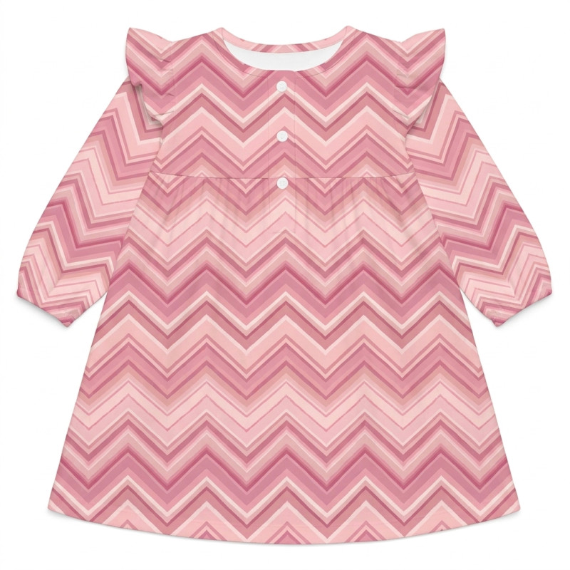 Charming Long-Sleeved Night Dress with Ruffles DR016 ZIG ZAG POWDER