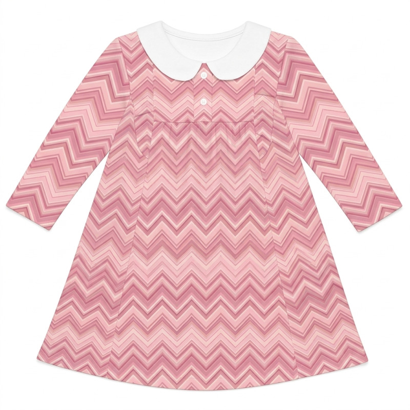 Charming Long-Sleeved Dress with Ruffles and Collar DR016CL ZIG ZAG POWDER Charming Long-Sleeved Dress with Ruffles and Collar DR016CL ZIG ZAG POWDER