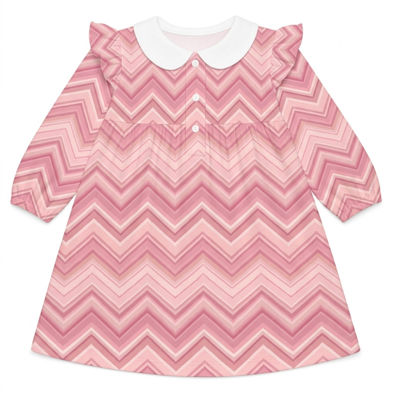 Charming Long-Sleeved Dress with Ruffles and Collar DR017CL ZIG ZAG POWDER