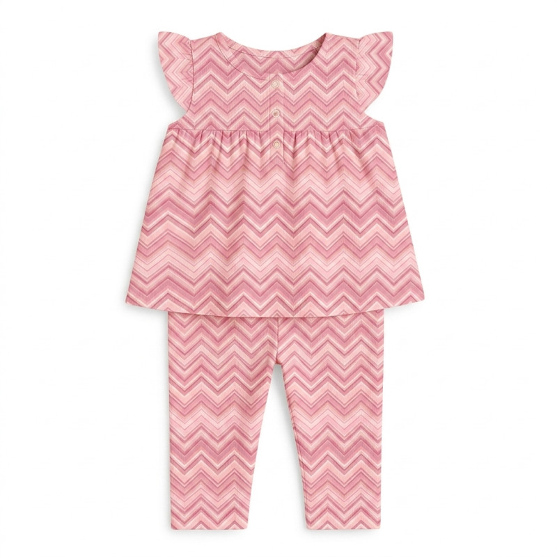 Yoke Girls Pyjama 100% organic Cotton PJ015 ZIG ZAG POWDER Yoke Girls Pyjama 100% organic Cotton PJ015 ZIG ZAG POWDER