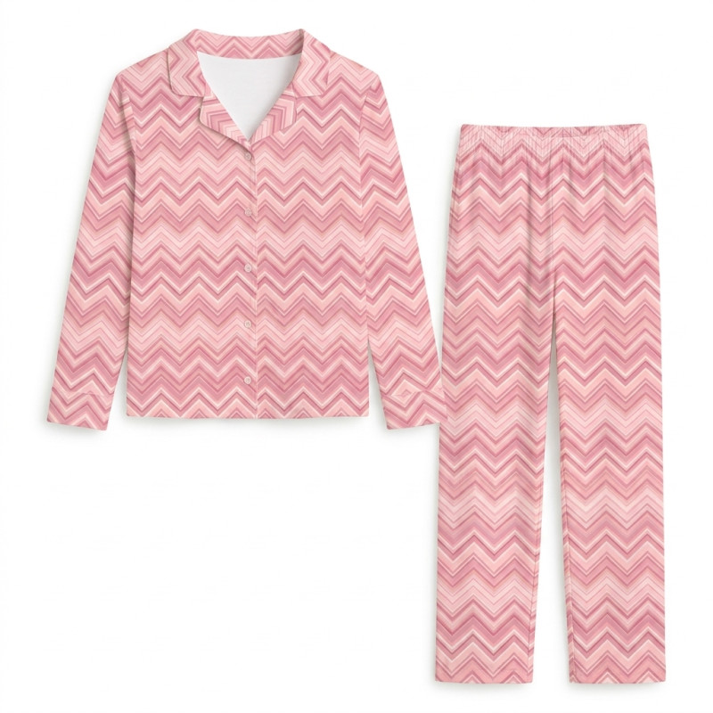 Women’s Classic Pajama Set with classic English collar and front-button design ZIG ZAG POWDERqa PW122 Women’s Classic Pajama Set with classic English collar and front-button design ZIG ZAG POWDERqa PW122