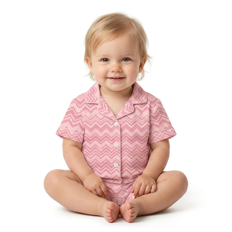 Children’s Pajama Set with Short Sleeves and Shorts PJ023 ZIG ZAG POWDER
