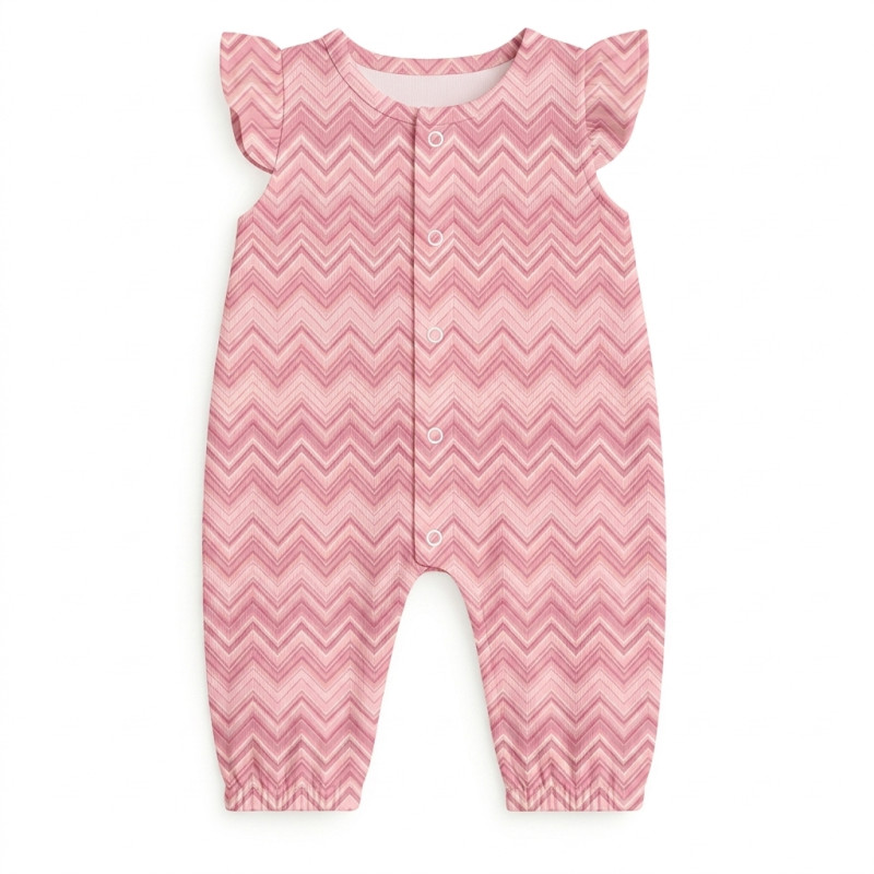 Supima Cotton Long Shortie with Ruffles – R011 ZIG ZAG POWDER Supima Cotton Long Shortie with Ruffles – R011 ZIG ZAG POWDER