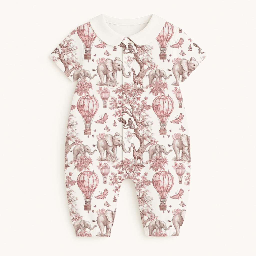 Long Supima Cotton Shortie with Sleeves and Collar R017CL Pink Toile Africa Long Supima Cotton Shortie with Sleeves and Collar R017CL Pink Toile Africa