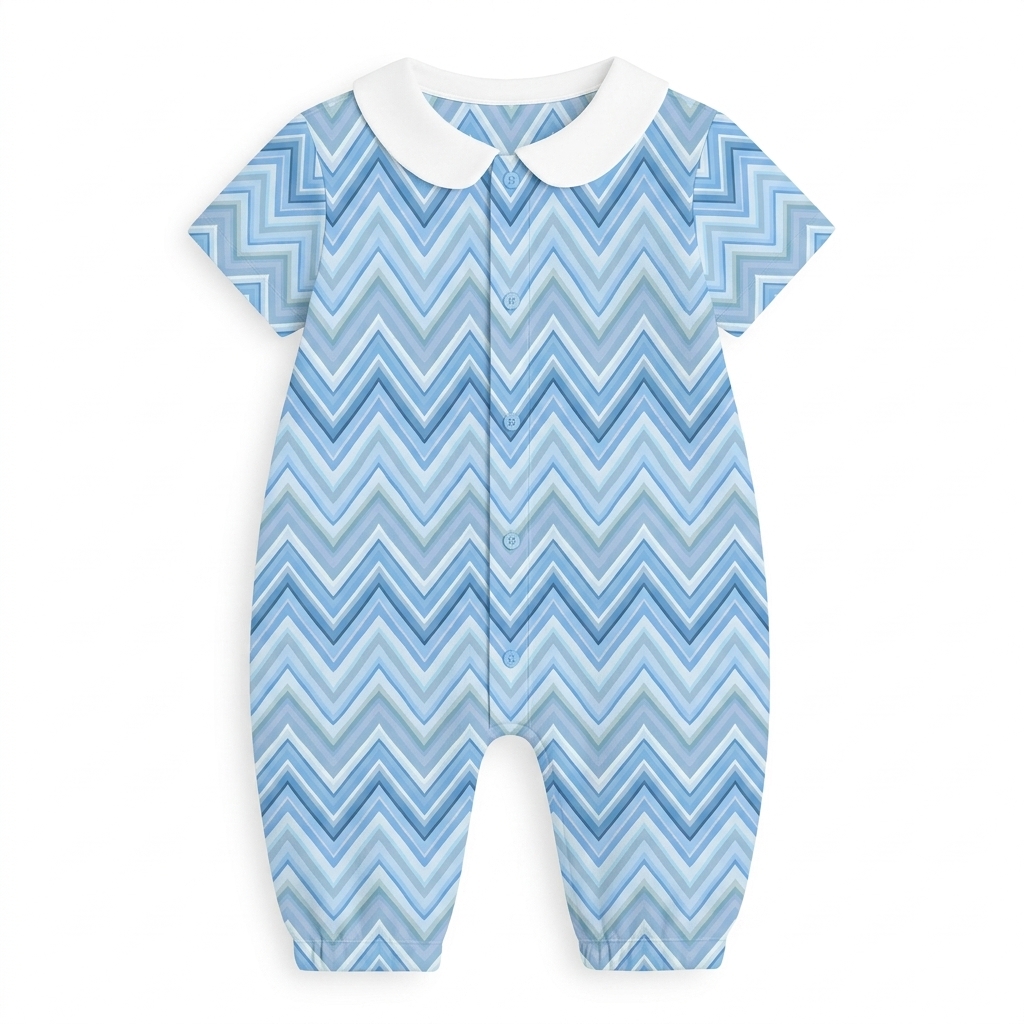 Long Supima Cotton Shortie with Sleeves and Collar R017CL ZIG ZAG OCEAN Long Supima Cotton Shortie with Sleeves and Collar R017CL ZIG ZAG OCEAN